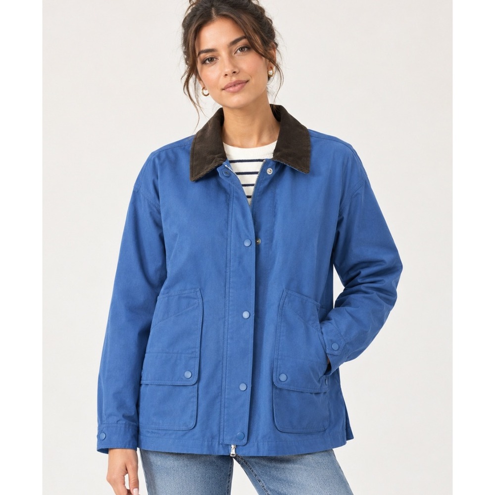 J.Crew New Barn Jacket with Corduroy Collar in Blue sz M